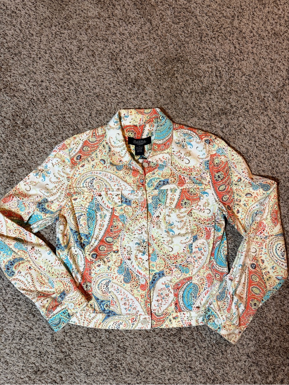 Peck & Peck Cream Paisley Zip-Front Jean Jacket